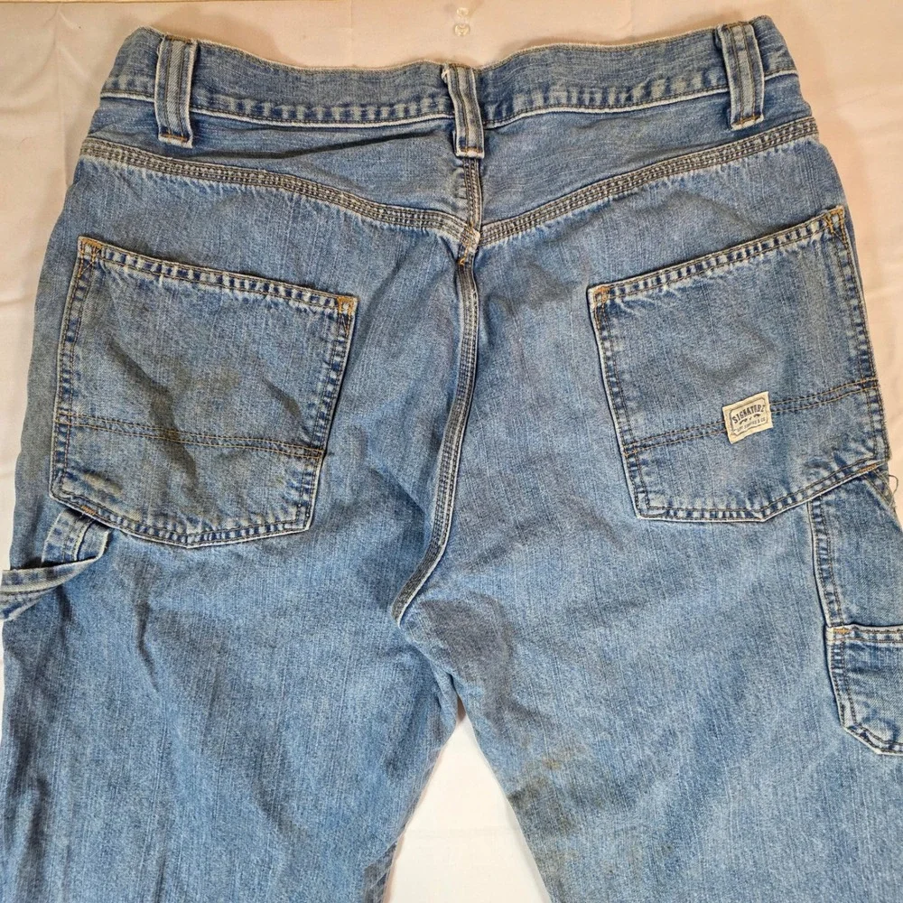 Signature Levi Strauss Carpenter Jeans Mens 34x34 Light Wash Distressed Workwear